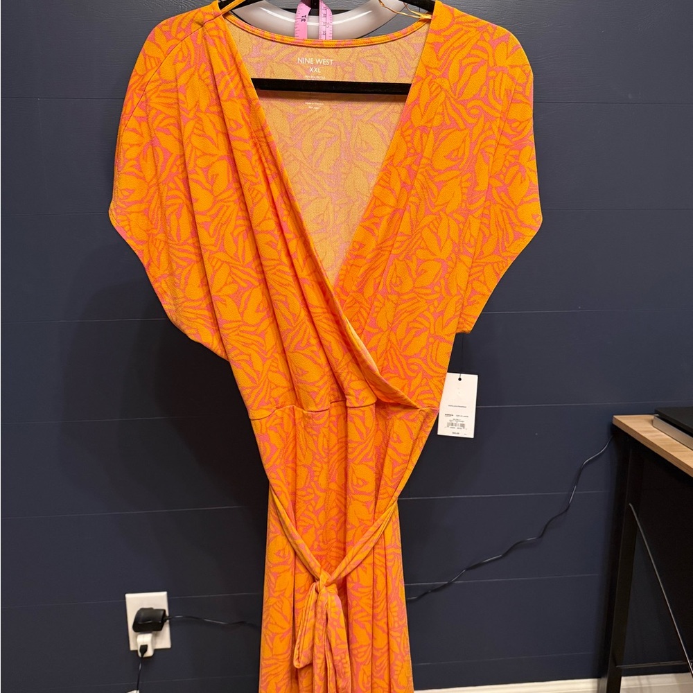 Nine West Orange and Pink Wrap Dress